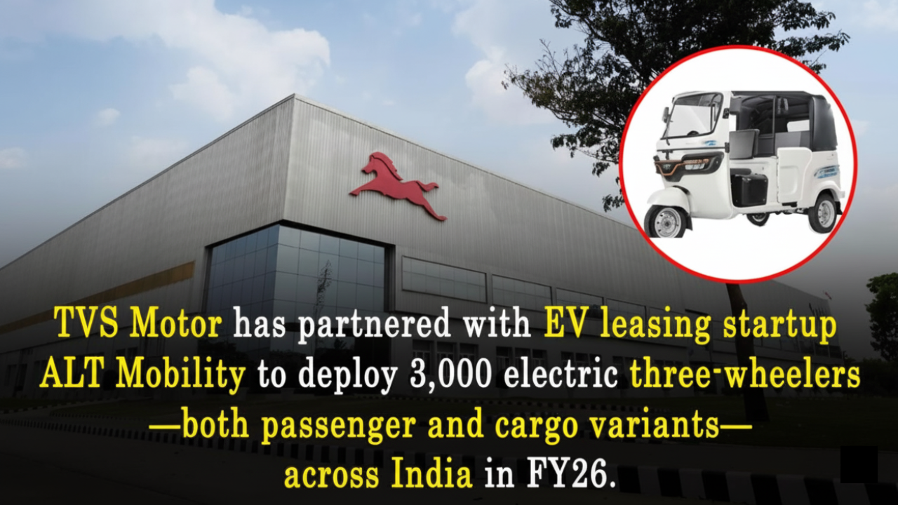 TVS Motor Partners with ALT Mobility to Deploy 3,000 Electric Three-Wheelers in FY26