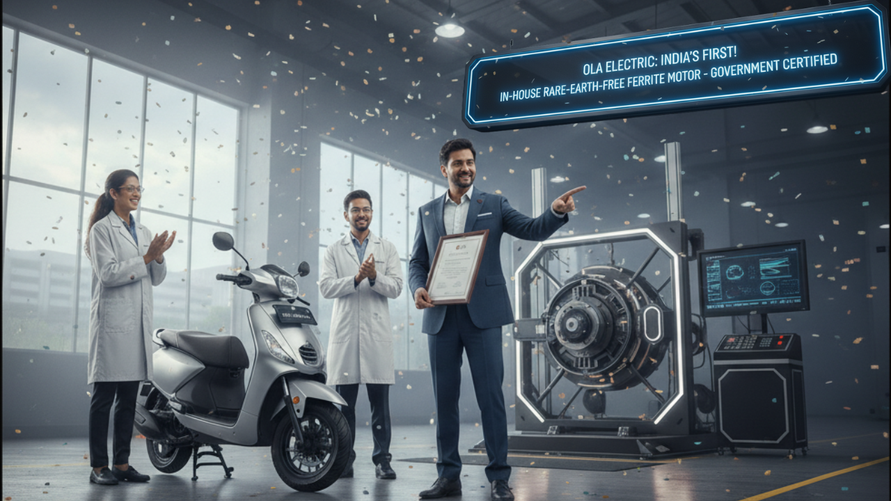 Ola Electric Achieves Historic Milestone: India's First OEM to Certify In-House Developed Rare-Earth-Free Ferrite Motor