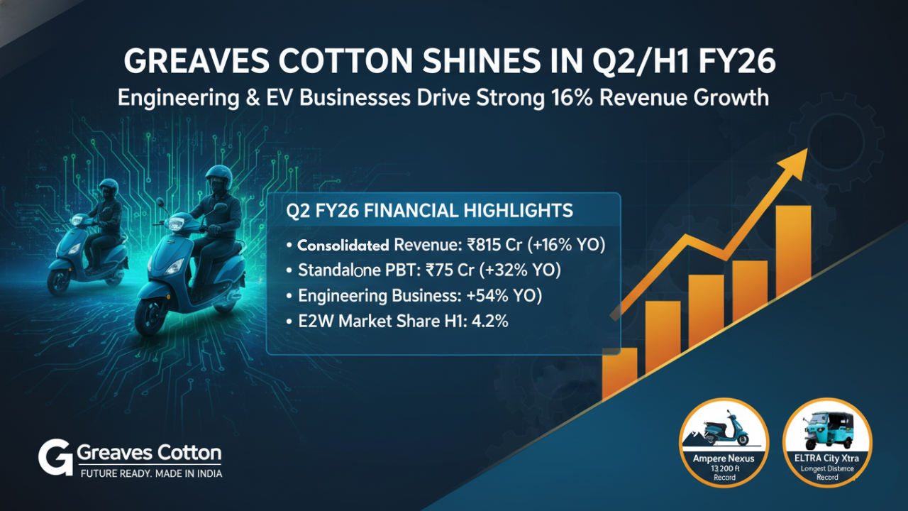 Greaves Cotton Q2 FY26 Results: Revenue Jumps 16% Driven by Engineering; Electric Mobility Arm Gains Market Share