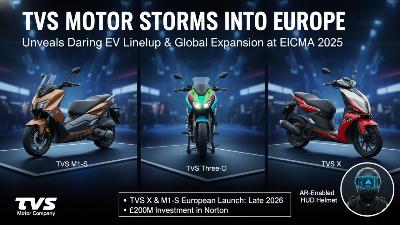 TVS Goes Electric at EICMA 2025: Unveils eFX three o, M1-S Maxi-Scooter, and TVS X