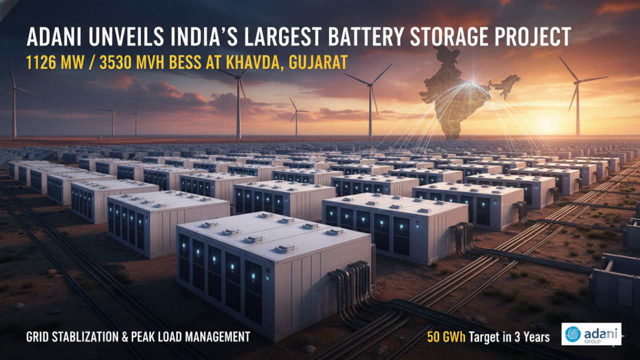 Adani Group to Build India's Largest Battery Storage Project, Announces Massive 50 GWh Target
