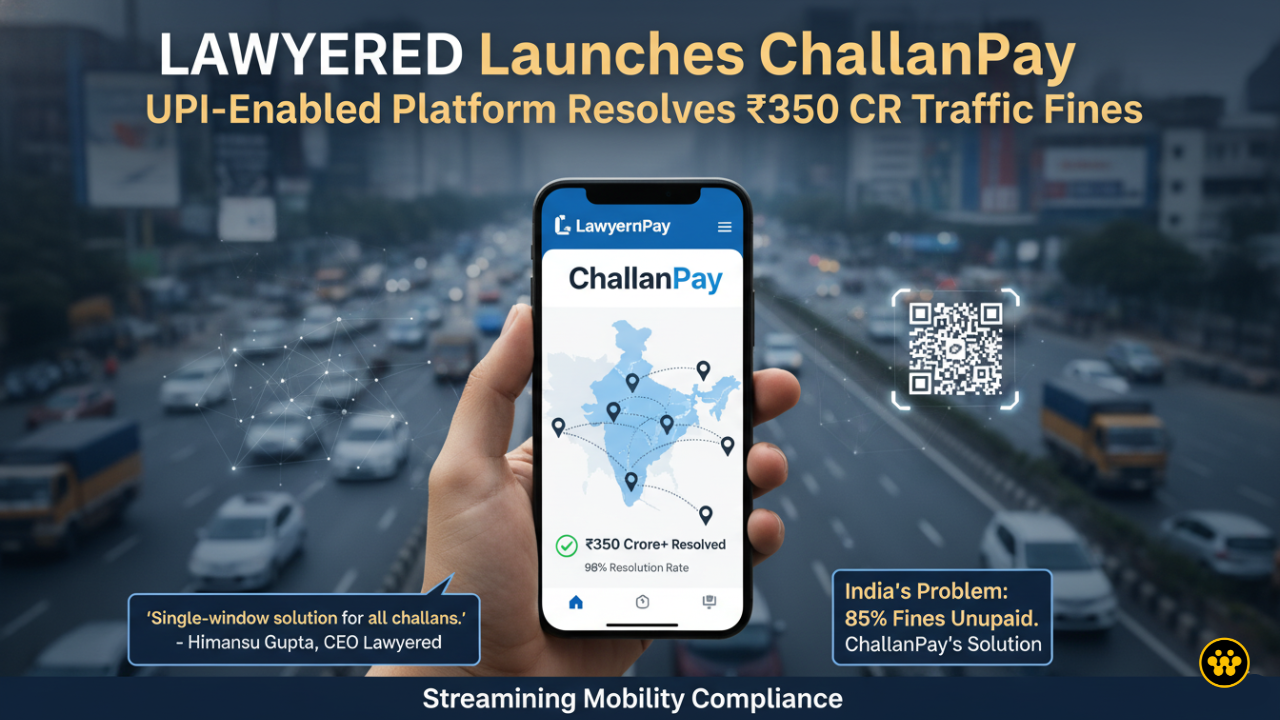 Lawyered Launches ChallanPay: New Platform Resolves 98% of ₹350 Cr+ in Indian Traffic Challans