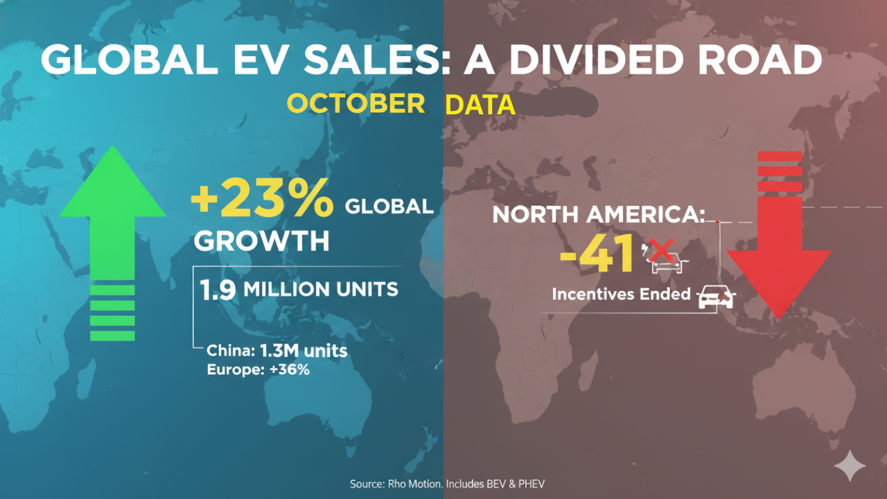 Global EV Sales Surge 23% in October, Topping 1.9 Million Units