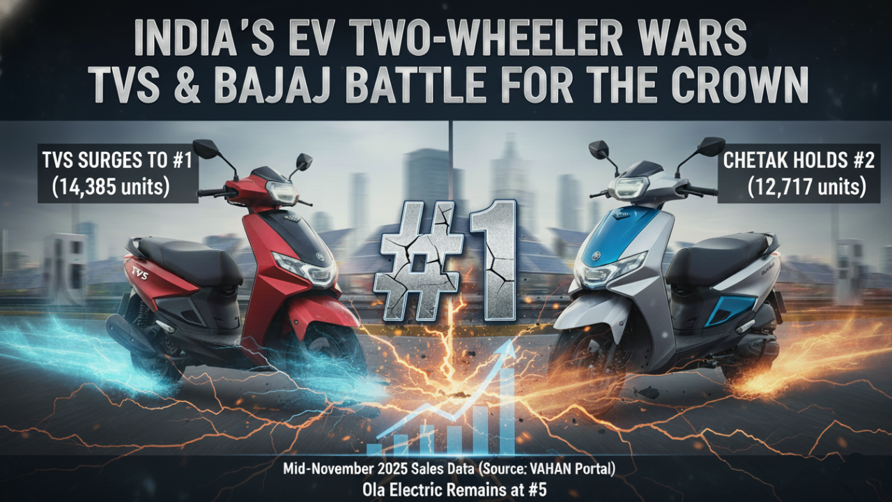 EV Sales Shake-up: TVS Reclaims #1 Spot from Chetak in Mid-November 2025 Sales