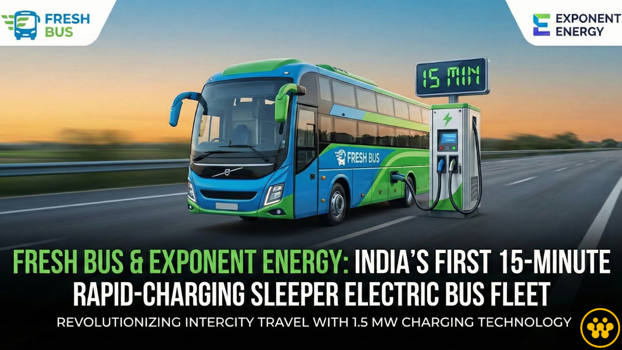 Fresh Bus and Exponent Energy to Launch India’s First 15-Minute Rapid Charging Sleeper Electric Bus Fleet