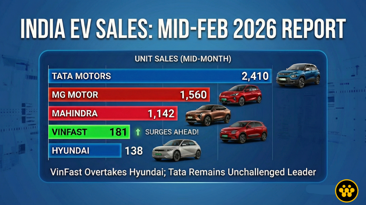Tata Motors Dominates Mid-Feb 2026 EV Sales; VinFast Stuns Hyundai for 4th Spot