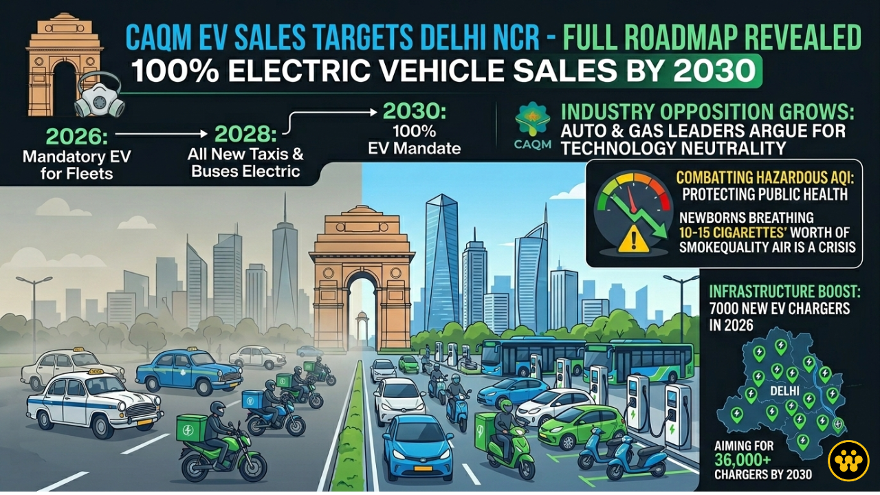Delhi NCR EV Mandate 2030: CAQM Proposes 100% Electric Vehicle Sales Roadmap
