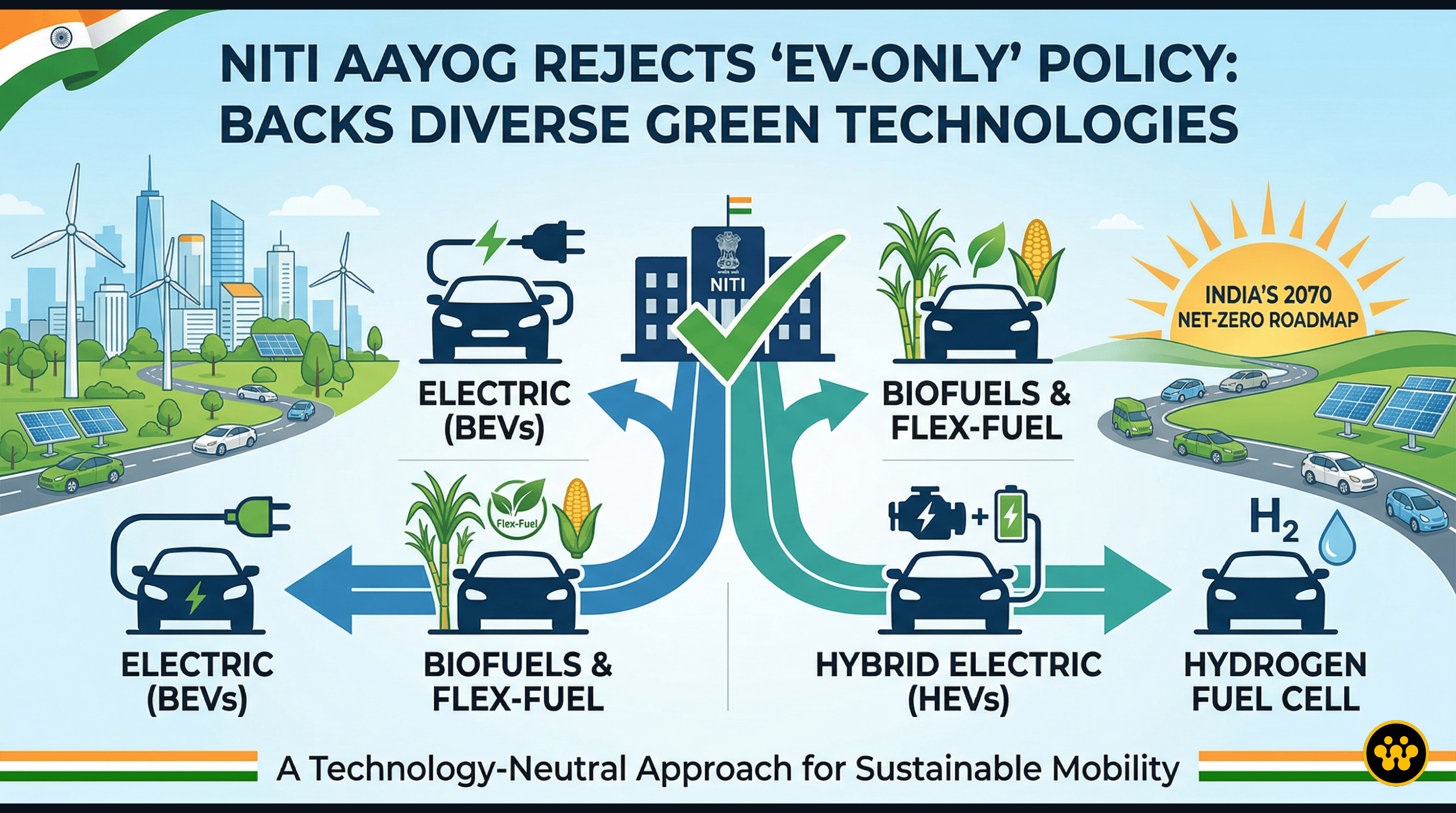 NITI Aayog Rejects ‘EV-Only’ Policy: Biofuels and Hybrids to Retain Zero-Emission Status
