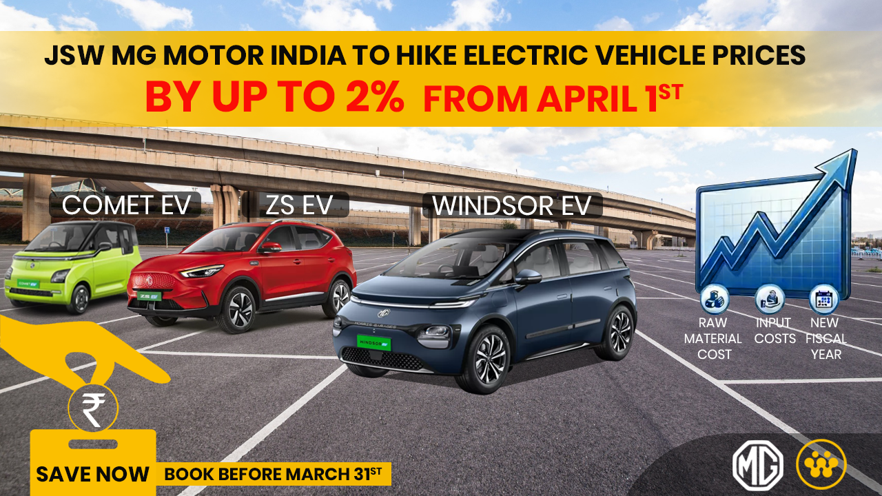 JSW MG Motor India to Hike EV Prices: Windsor, ZS, and Comet EV to Get Costlier from April 1