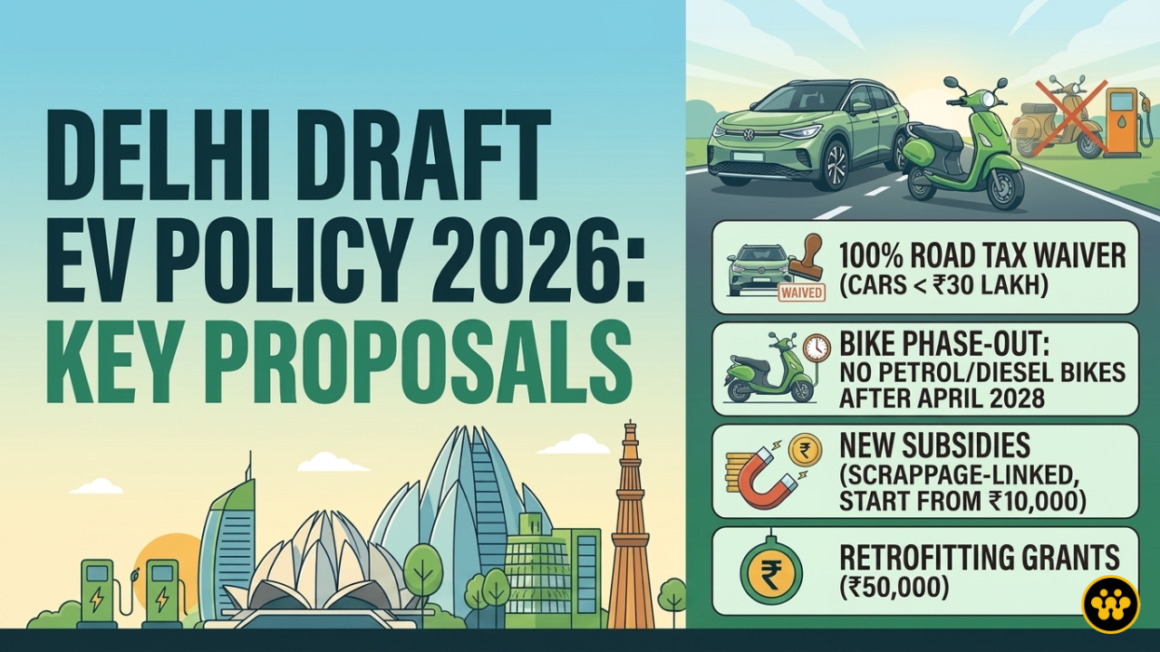 Delhi Draft EV Policy 2026: 100% Road Tax Waiver and April 2028 Ban on Petrol Two Wheelers