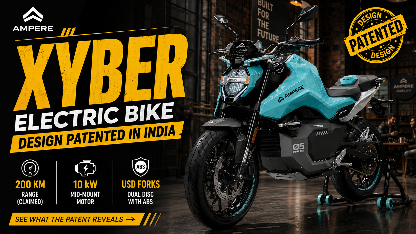 Ampere Xyber Electric Bike Design Patented in India