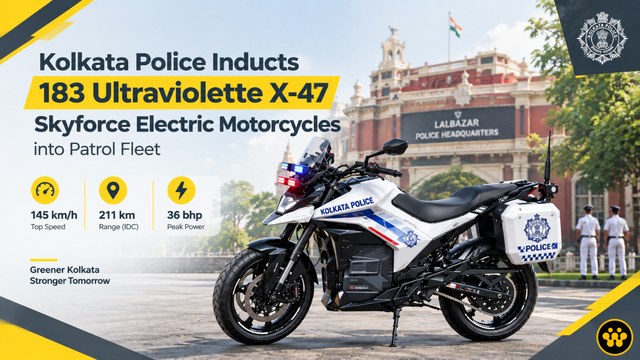 Kolkata Police Inducts 183 Ultraviolette X-47 Skyforce Electric Motorcycles into Patrol Fleet