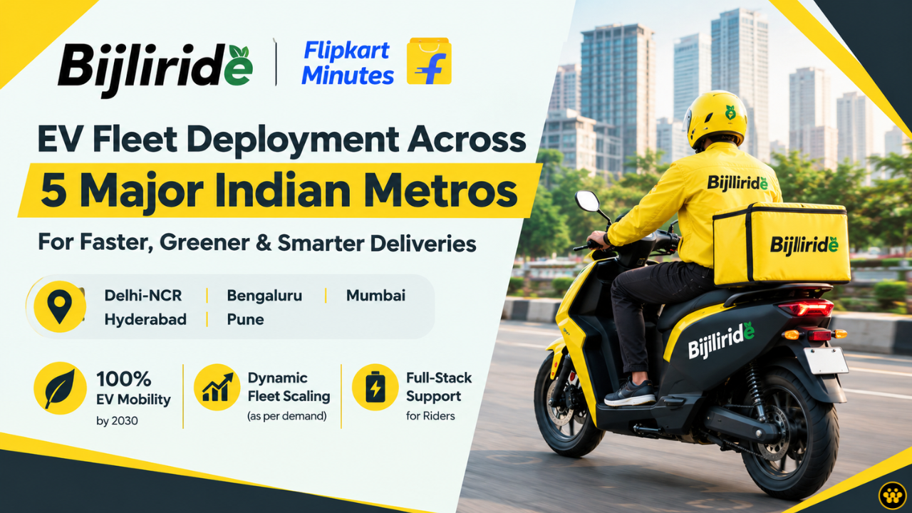 Bijliride Partners with Flipkart Minutes to Deploy EV Fleet Across 5 Major Indian Metros