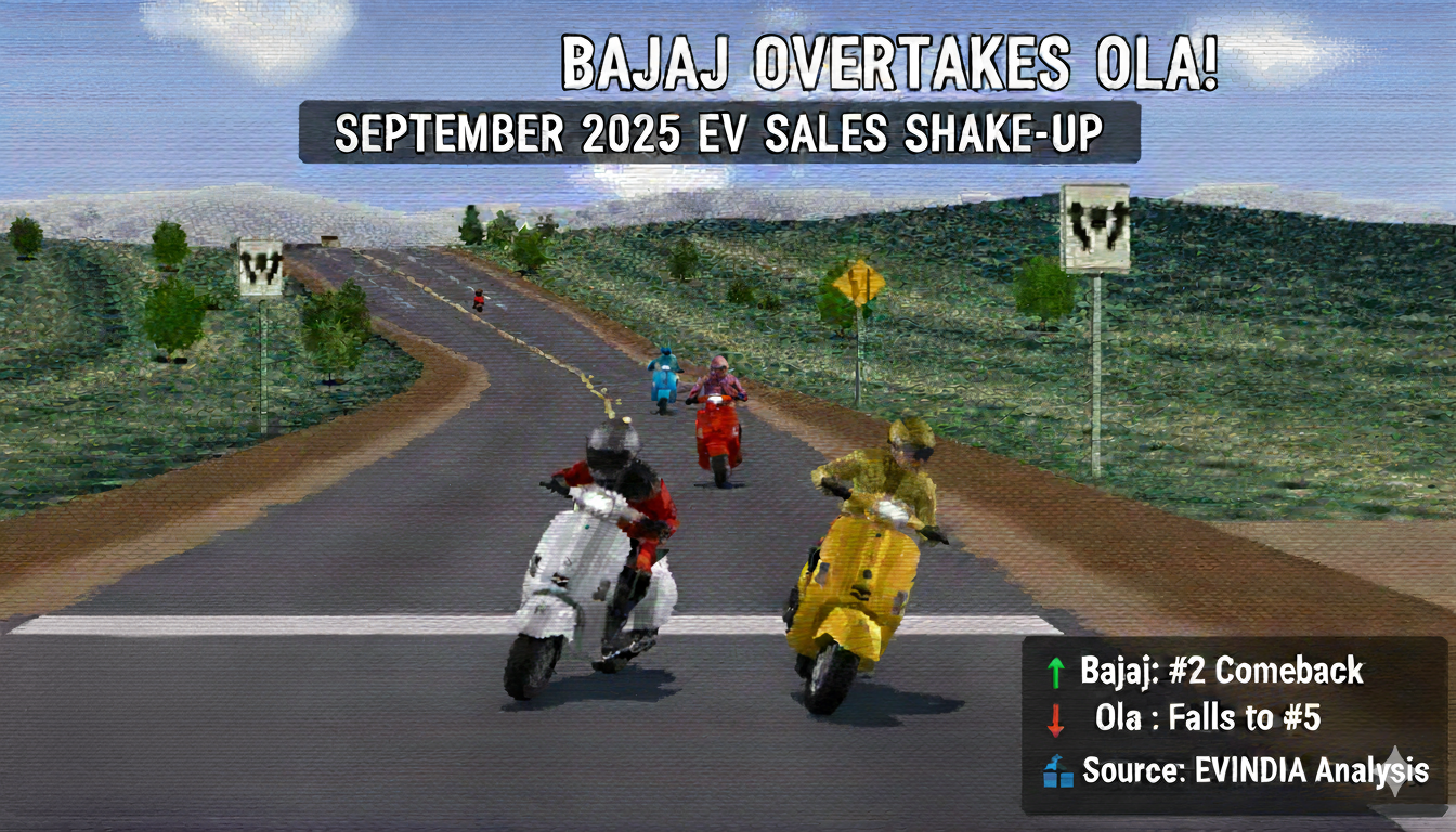 Bajaj Overtakes Ola! September 2025 EV Sales Shake-Up – TVS Leads, Ola Falls to 5th