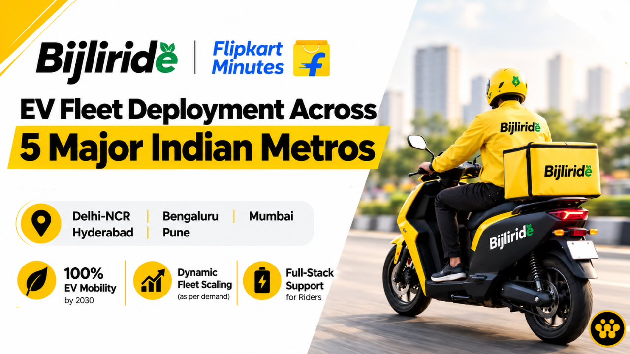Bijliride Partners with Flipkart Minutes to Deploy EV Fleet Across 5 Major Indian Metros